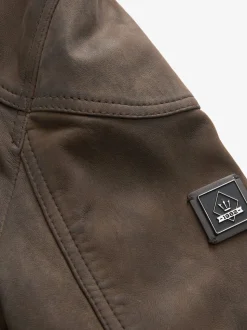 Marron - Veste motard Signature en cuir à quatre poches