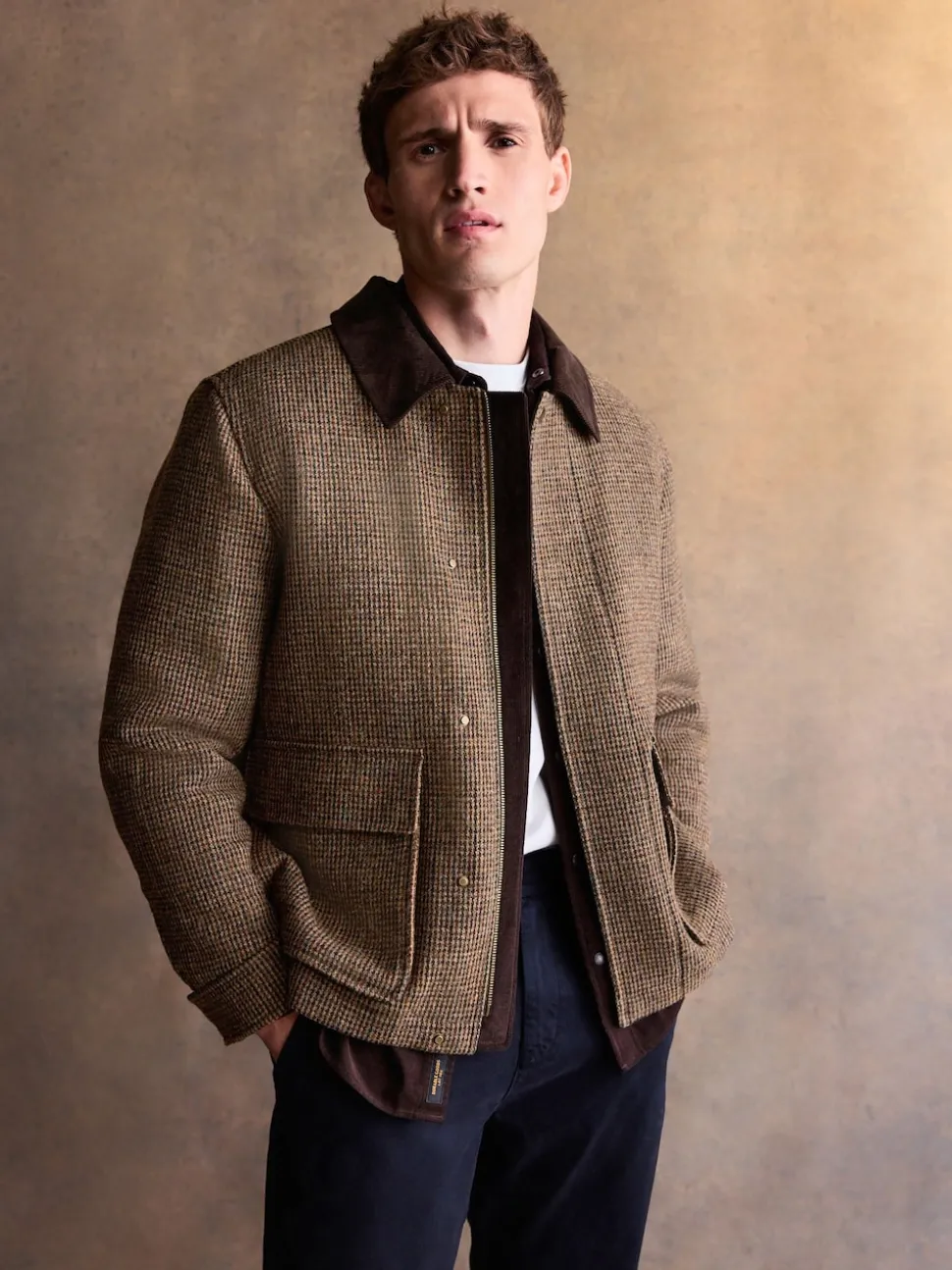 Marron - Veste Signature Harris en velours côtelé à dents de chiot