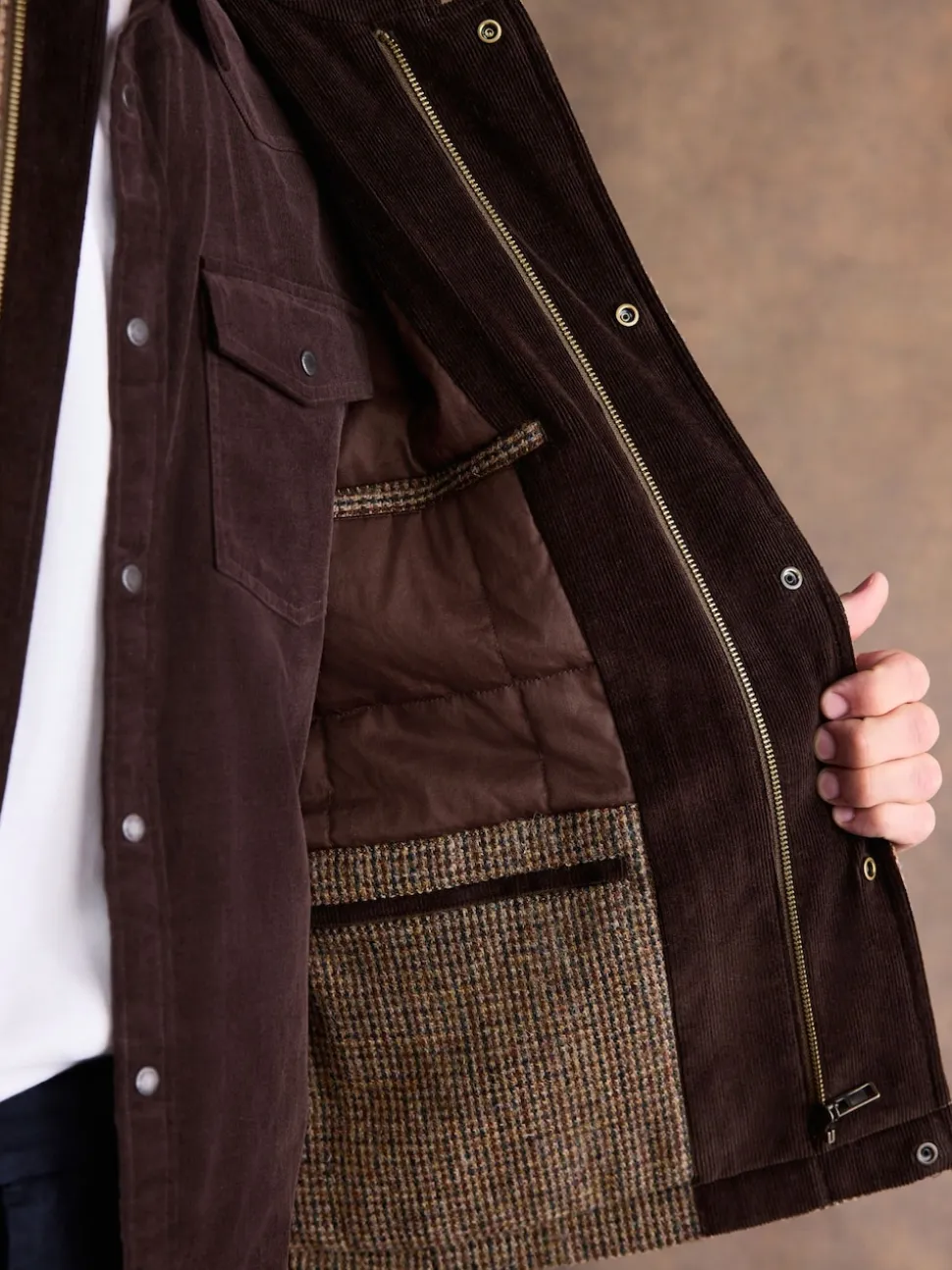 Marron - Veste Signature Harris en velours côtelé à dents de chiot