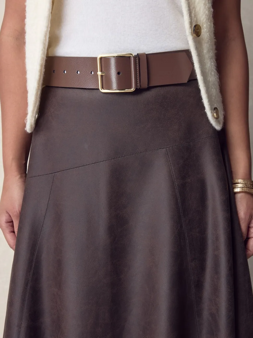 Marron café - Large ceinture en cuir N. Premium Made In Italy