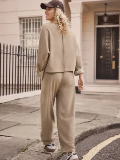 Marron café - Pantalons coupe ballon à finition brossée douce