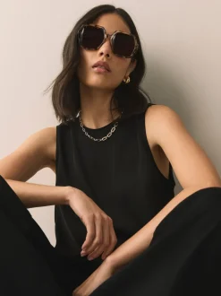 Marron écaille de tortue - Lunettes de soleil à bras chaîne carré