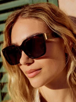 Marron écaille de tortue - Lunettes de soleil carrées en acétate