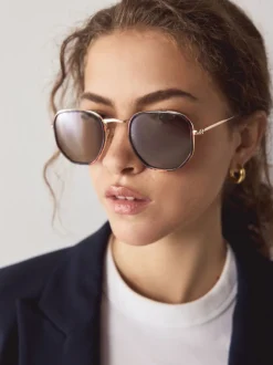 Marron écaille de tortue - Lunettes de soleil rondes en métal