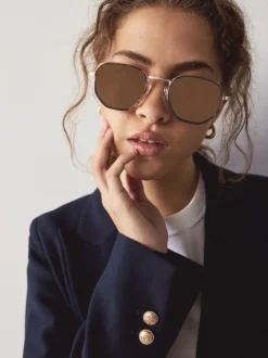 Marron écaille de tortue - Lunettes de soleil rondes en métal