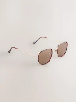 Marron écaille de tortue - Lunettes de soleil rondes en métal