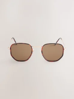 Marron écaille de tortue - Lunettes de soleil rondes en métal
