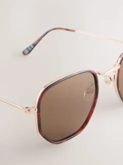 Marron écaille de tortue - Lunettes de soleil rondes en métal