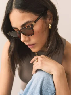 Marron écaille de tortue - Lunettes de soleil carrées