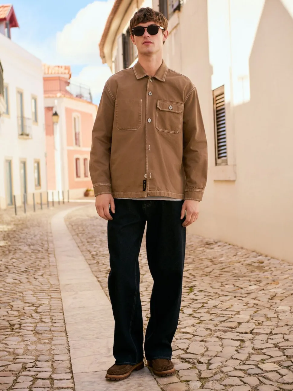 Marron chameau - Surchemise veste-chemise en toile