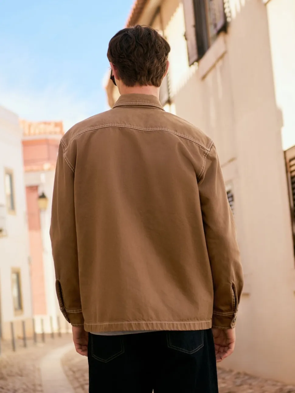 Marron chameau - Surchemise veste-chemise en toile