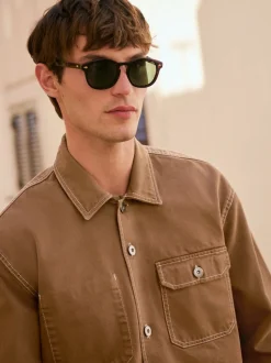 Marron chameau - Surchemise veste-chemise en toile