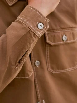 Marron chameau - Surchemise veste-chemise en toile