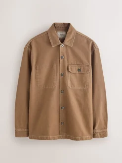 Marron chameau - Surchemise veste-chemise en toile