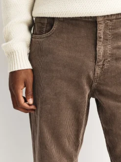 Marron champignon - Pantalons extensible à 5 poches en velours côtelé
