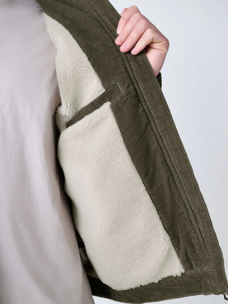 Marron champignon - Veste doublée en velours côtelé et en peau de mouton