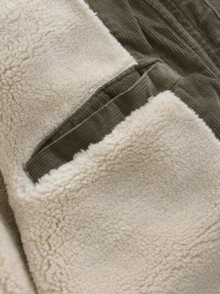 Marron champignon - Veste doublée en velours côtelé et en peau de mouton