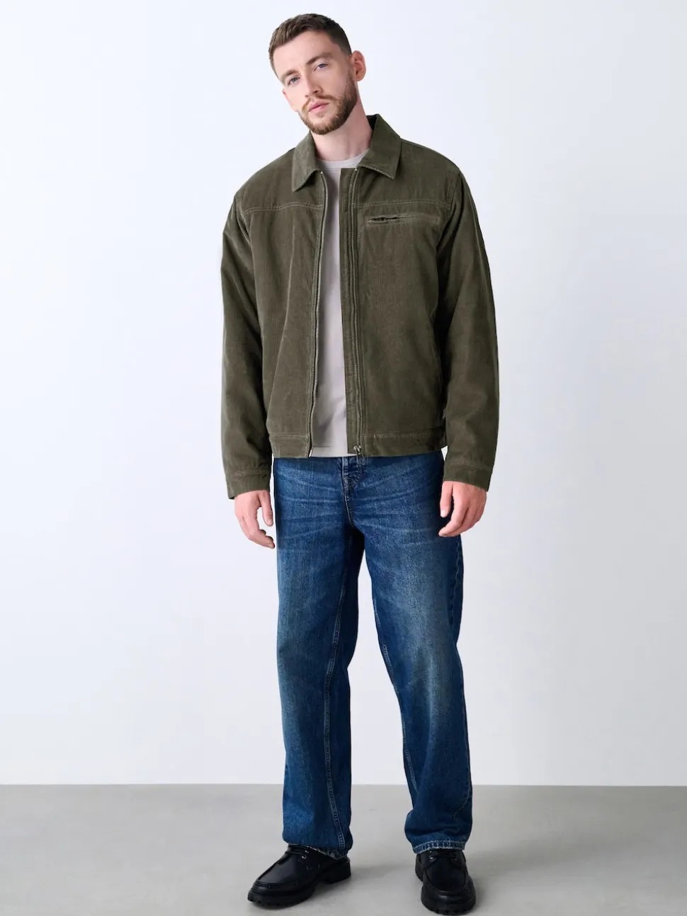 Marron champignon - Veste doublée en velours côtelé et en peau de mouton