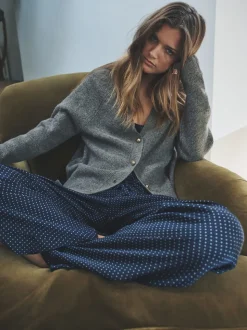 Marron chiné/Crème - The Set lot de 2 cardigans en maille côtelée épaisses avec laine