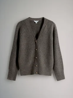 Marron chiné/Crème - The Set lot de 2 cardigans en maille côtelée épaisses avec laine