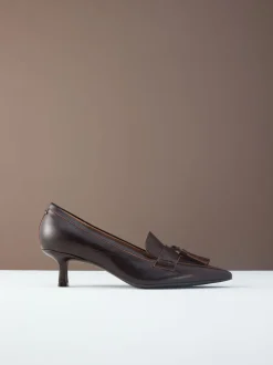 Marron choco - Cuir haut de gamme avec mocassins à talons à glands Motionflex à bout pointu
