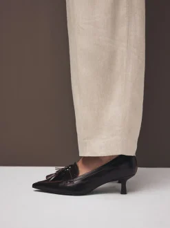 Marron choco - Cuir haut de gamme avec mocassins à talons à glands Motionflex à bout pointu