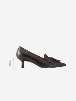 Marron choco - Cuir haut de gamme avec mocassins à talons à glands Motionflex à bout pointu