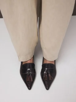 Marron choco - Cuir haut de gamme avec mocassins à talons à glands Motionflex à bout pointu