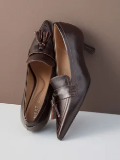 Marron choco - Cuir haut de gamme avec mocassins à talons à glands Motionflex à bout pointu