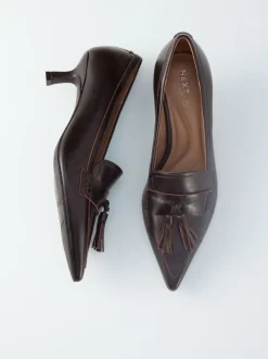 Marron choco - Cuir haut de gamme avec mocassins à talons à glands Motionflex à bout pointu