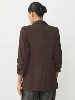 Marron chocolat - Blazer décontracté à manches froncées
