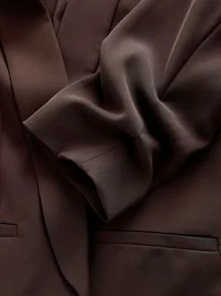 Marron chocolat - Blazer décontracté à manches froncées