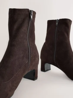Marron chocolat - Bottes chaussettes à talon bloc et bout ciselé