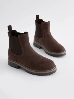 Marron chocolat - Bottes Chelsea en cuir à doublure chaude