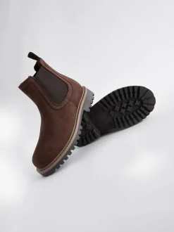Marron chocolat - Bottes Chelsea en cuir à doublure chaude