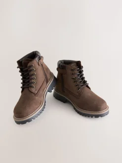 Marron chocolat - Bottes de travail à lacets en cuir