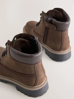 Marron chocolat - Bottes de travail à lacets en cuir