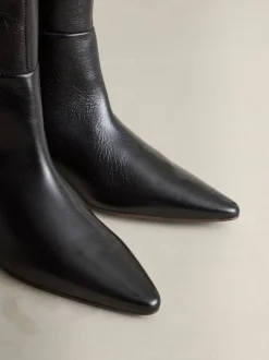 Marron chocolat - Bottes hauteur genou en cuir effet froissé Signature Underset à talon