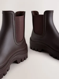 Marron chocolat - Bottines Chelsea doublées de fausse fourrure