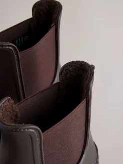 Marron chocolat - Bottines Chelsea doublées de fausse fourrure