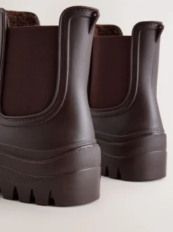 Marron chocolat - Bottines Chelsea doublées de fausse fourrure