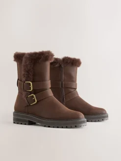 Marron chocolat - Bottines Forever Comfort® doublées de fausse fourrure à double boucle