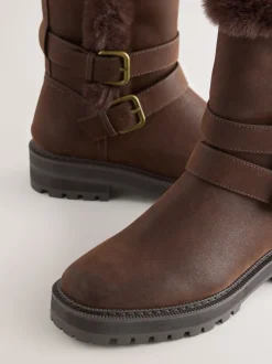 Marron chocolat - Bottines Forever Comfort® doublées de fausse fourrure à double boucle