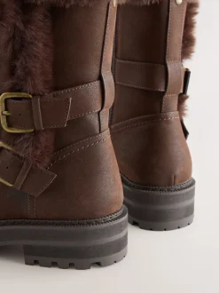 Marron chocolat - Bottines Forever Comfort® doublées de fausse fourrure à double boucle