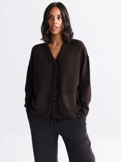Marron chocolat - Cardigan ultra-doux à col en V avec poches