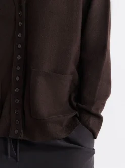 Marron chocolat - Cardigan ultra-doux à col en V avec poches