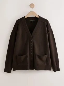 Marron chocolat - Cardigan ultra-doux à col en V avec poches