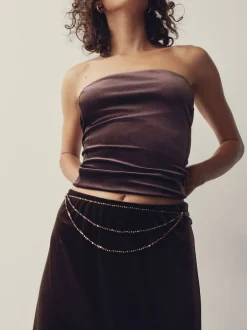 Marron chocolat - Ceinture Skinny métallisée à perles étagées