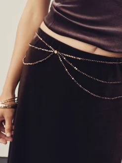 Marron chocolat - Ceinture Skinny métallisée à perles étagées