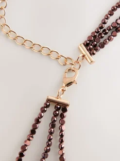 Marron chocolat - Ceinture Skinny métallisée à perles étagées